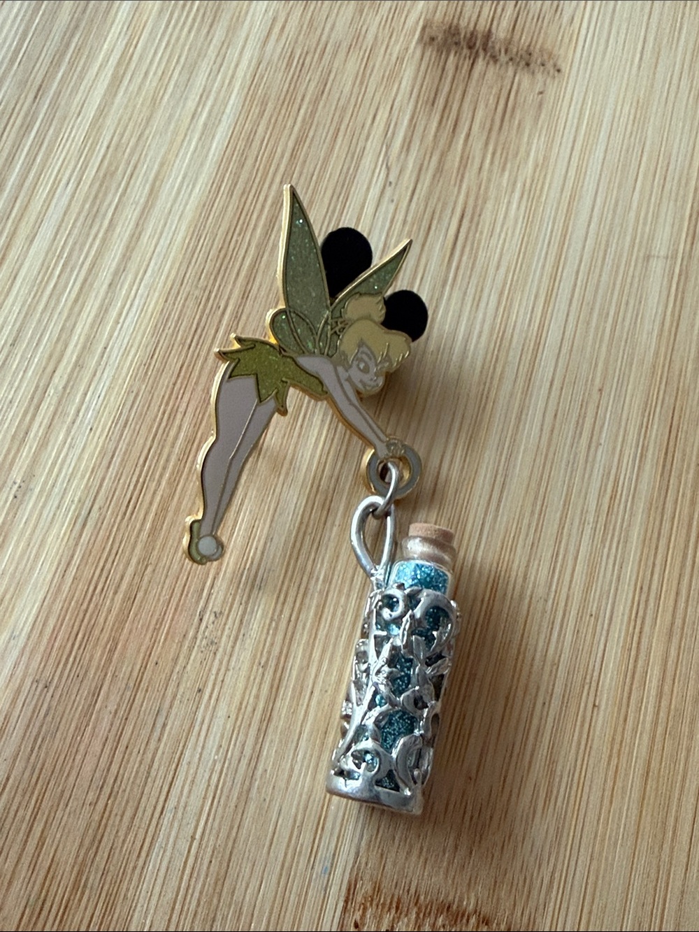 Disney Tinker Bell Green and Gold Glitter Pixie Dust Bottle Charm